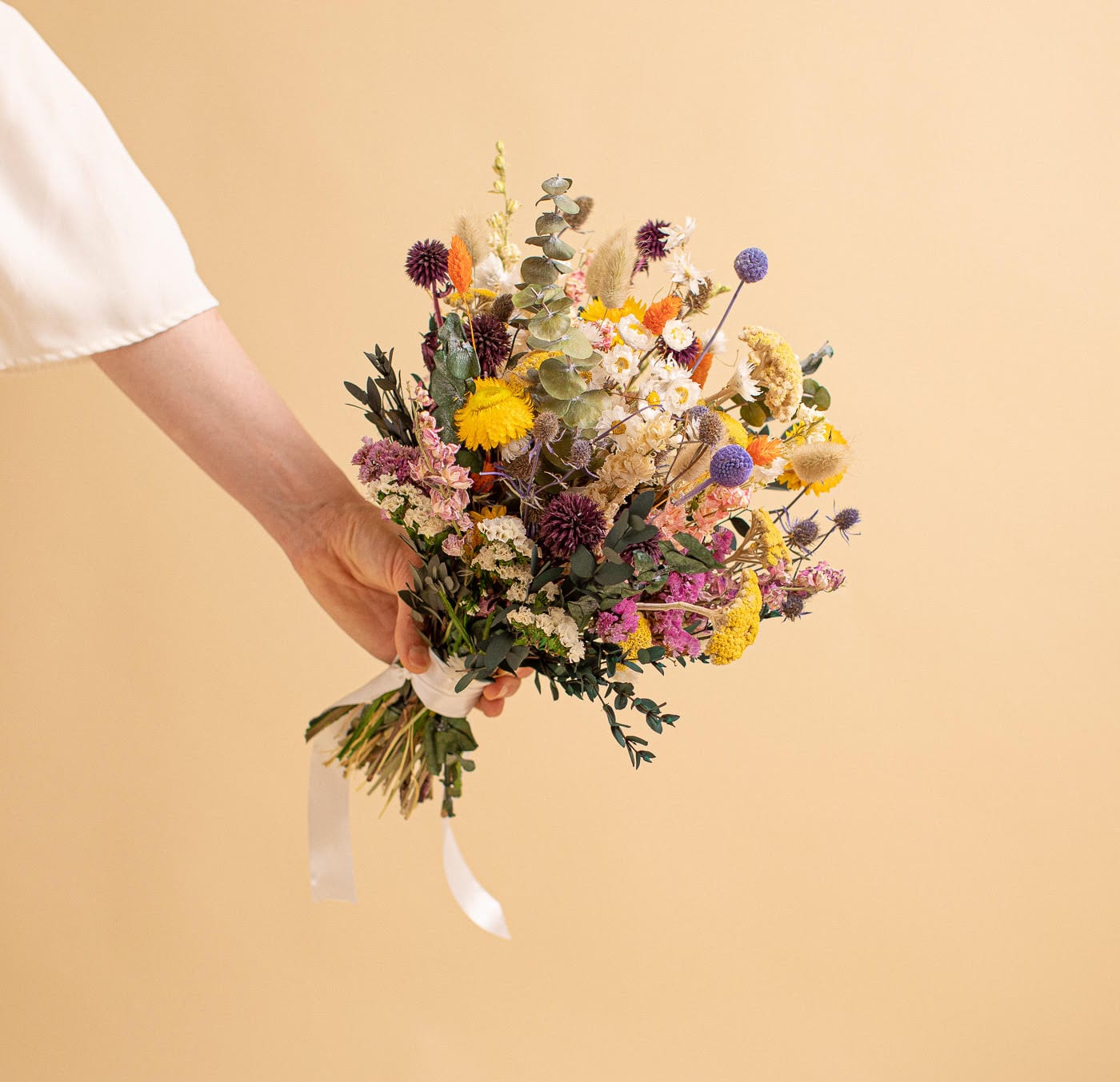 Colourful Dried Flower Bridal Bouquet - Golden Yellow & Green No.1